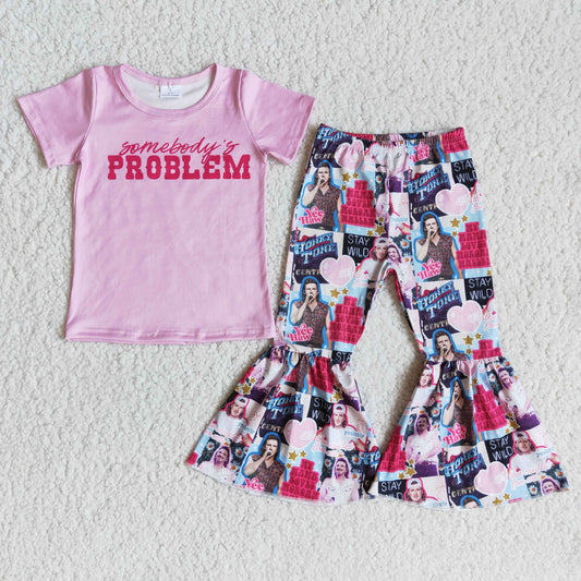 Girls Problem Outfits Short Sleeves Bell Bottom Pants