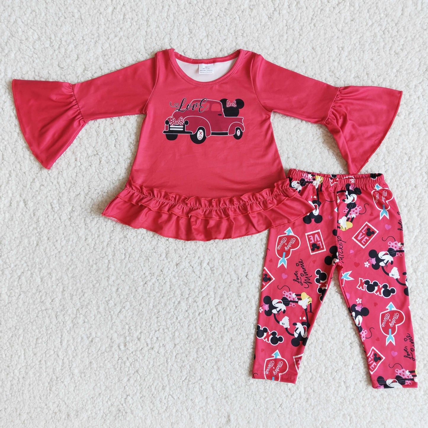 Girls Valentine's Day Love Outfits Long Sleeves Red Pants