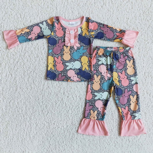 Girls Easter Bunny Pajamas Long Sleeves Pink Pants