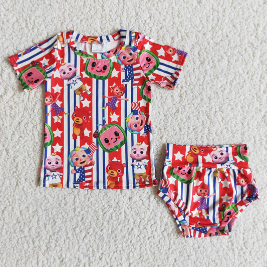 Girls July Fourth Cartoon Bummies