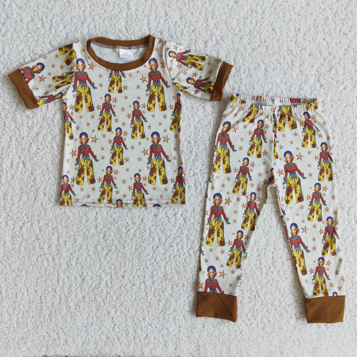 Boys Stars Pajamas Short Sleeves Joggers Brown