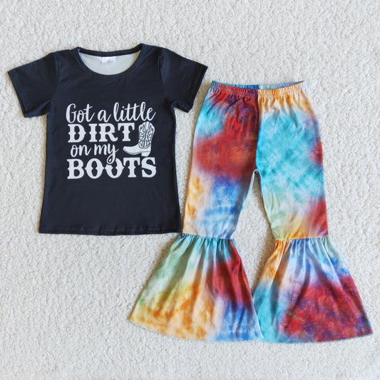 Girls Boots Outfits Short Sleeves Tie-dye Pants