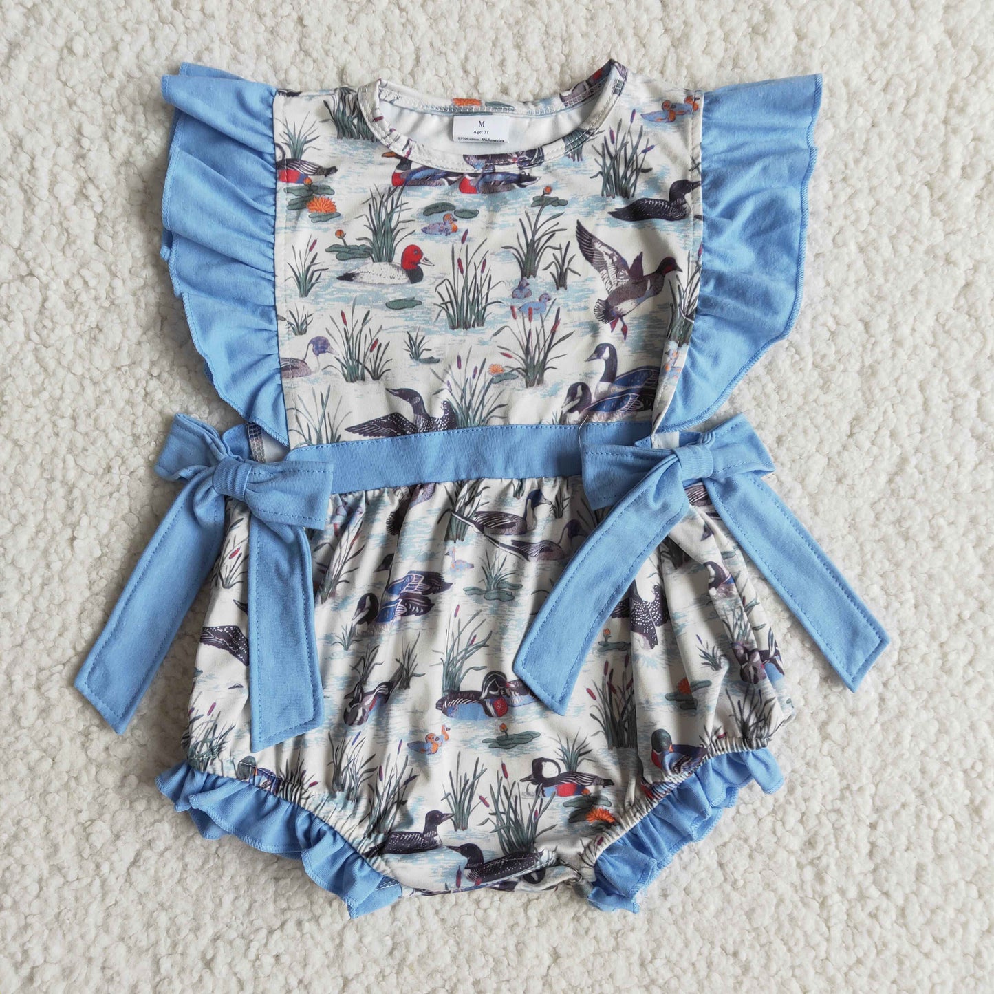 Girls Mallard Blue Rompers Flutter Sleeves