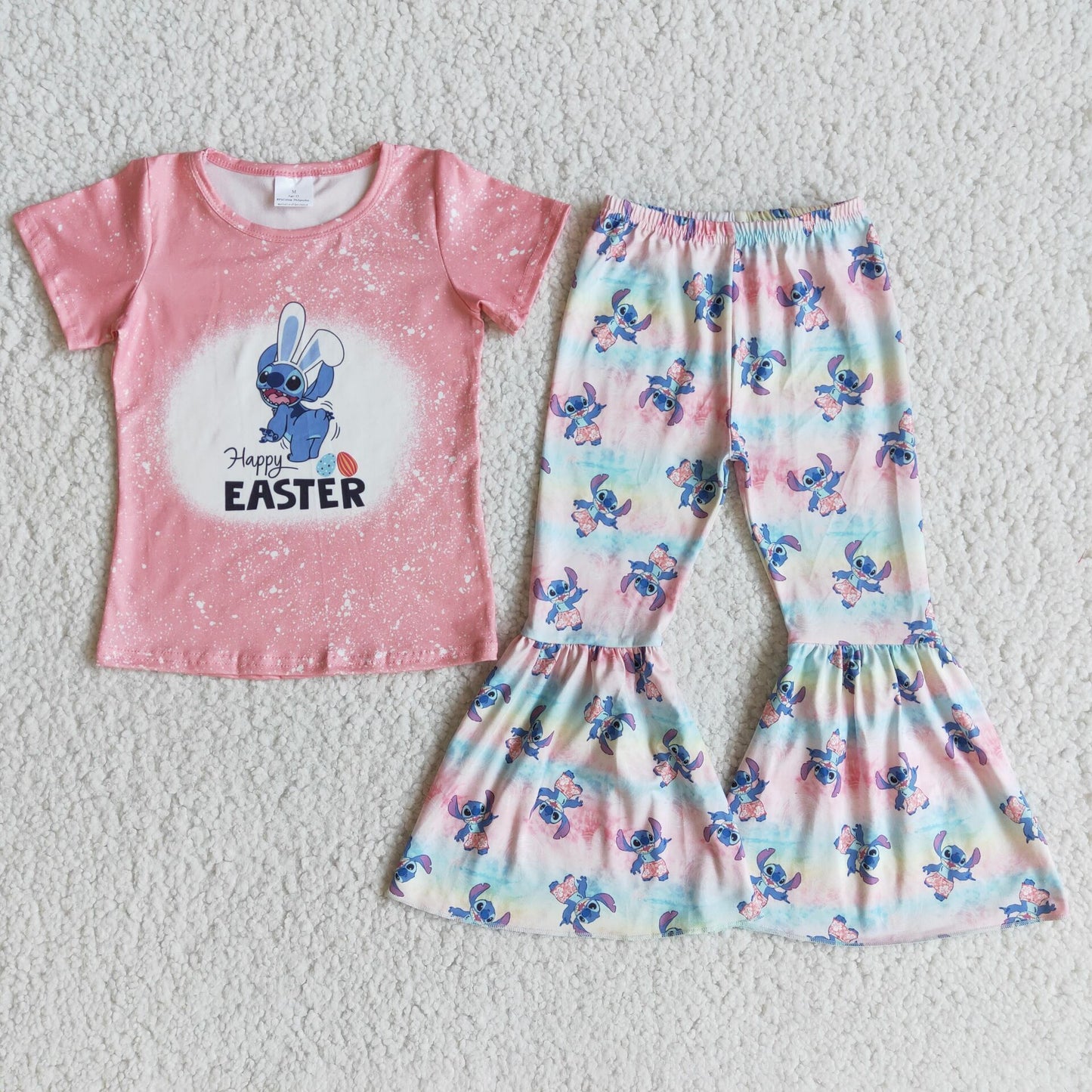 Girls Happy Easter Outfits Short Sleeves Cartoon Pants