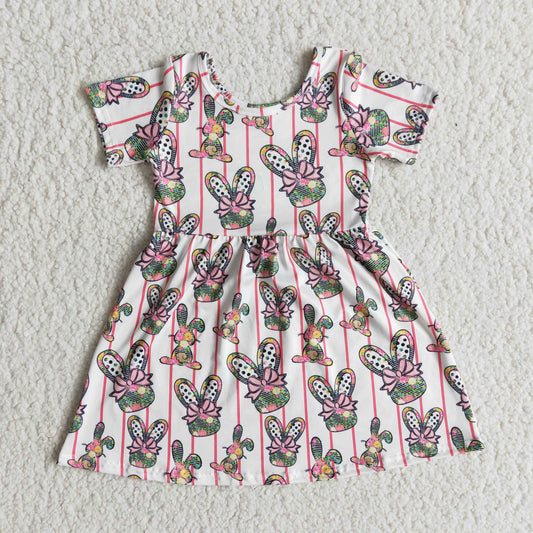 Girls Easter Bunny Pink Dress Short Sleeves