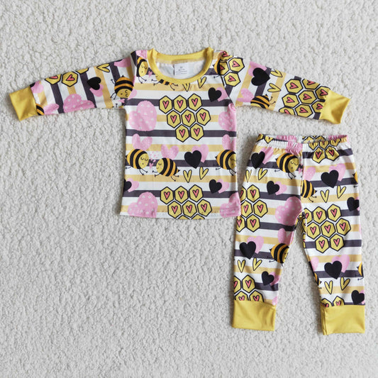 Girls Bee Stripe Pajamas Long Sleeves Joggers