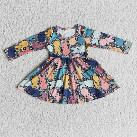 Girls Easter Bunny Pink Dress Long Sleeves