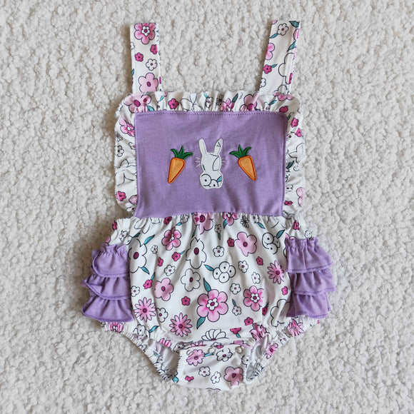 Girls Embroidery Easter Bunny Rompers Sleeveless