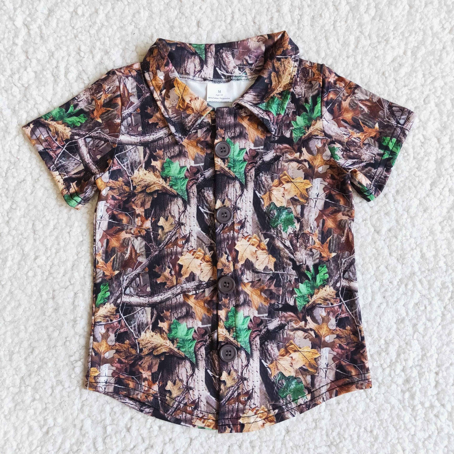 Boys Camo Leaves Shirt Top Short Sleeves Brown