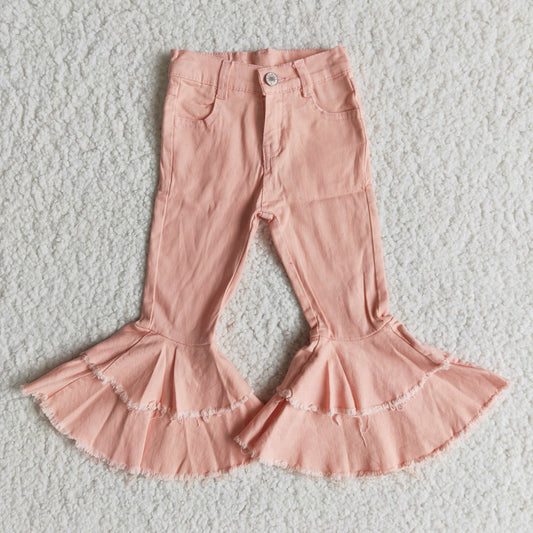 Girls Pink Ruffled Jeans Bell Bottom Pants