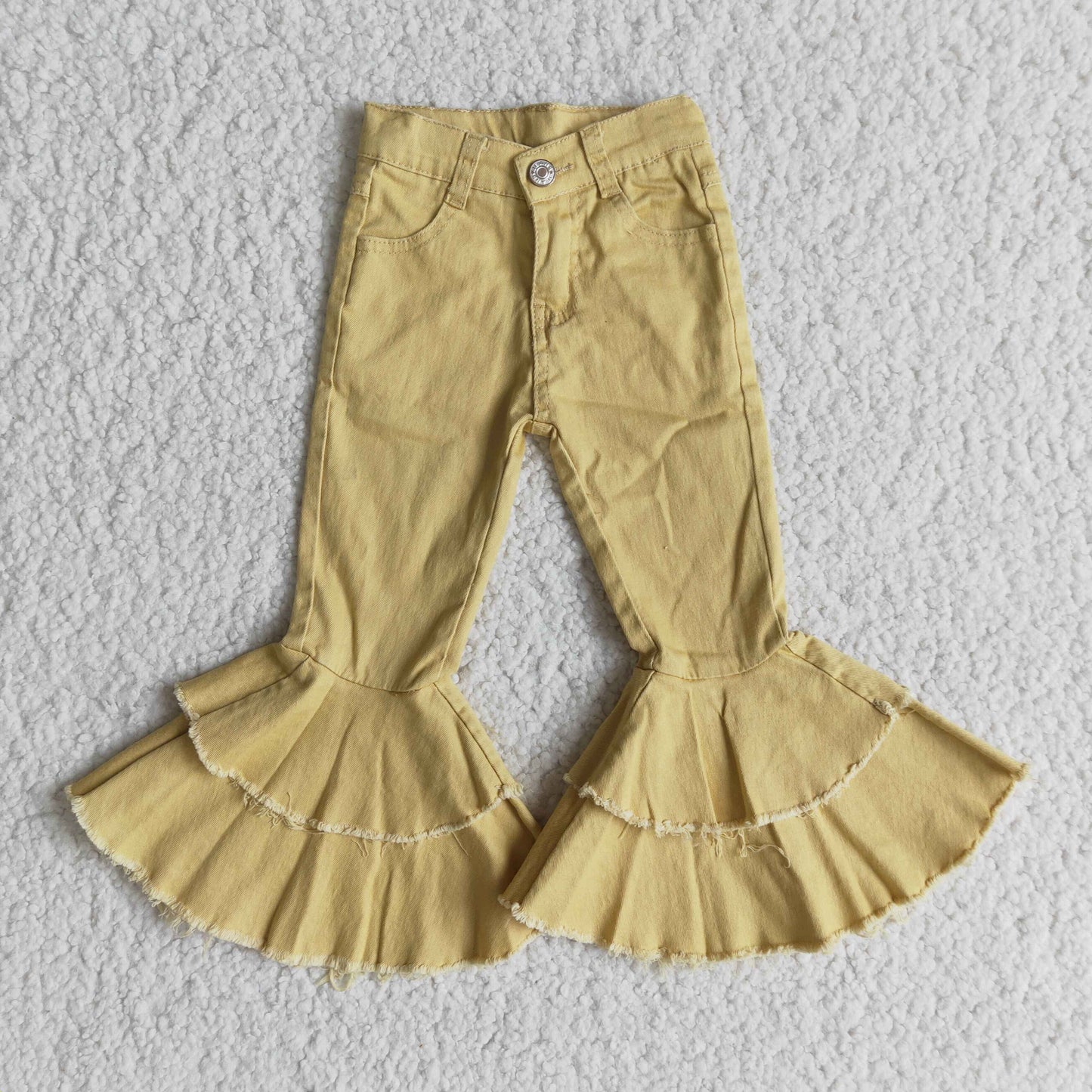 Girls Yellow Ruffled Jeans Bell Bottom Pants