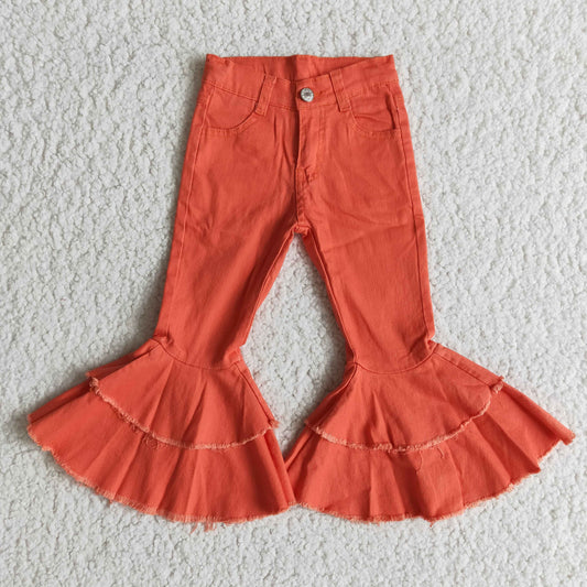 Girls Coral Ruffled Jeans Bell Bottom Pants