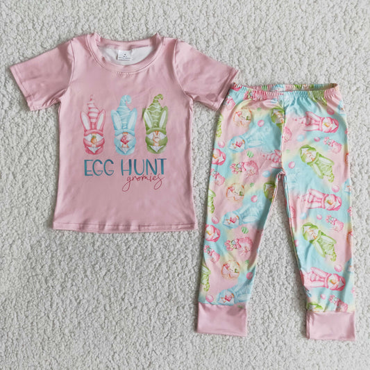 Girls Easter Egg Hunt Outfits Short Sleeves Pink Pants