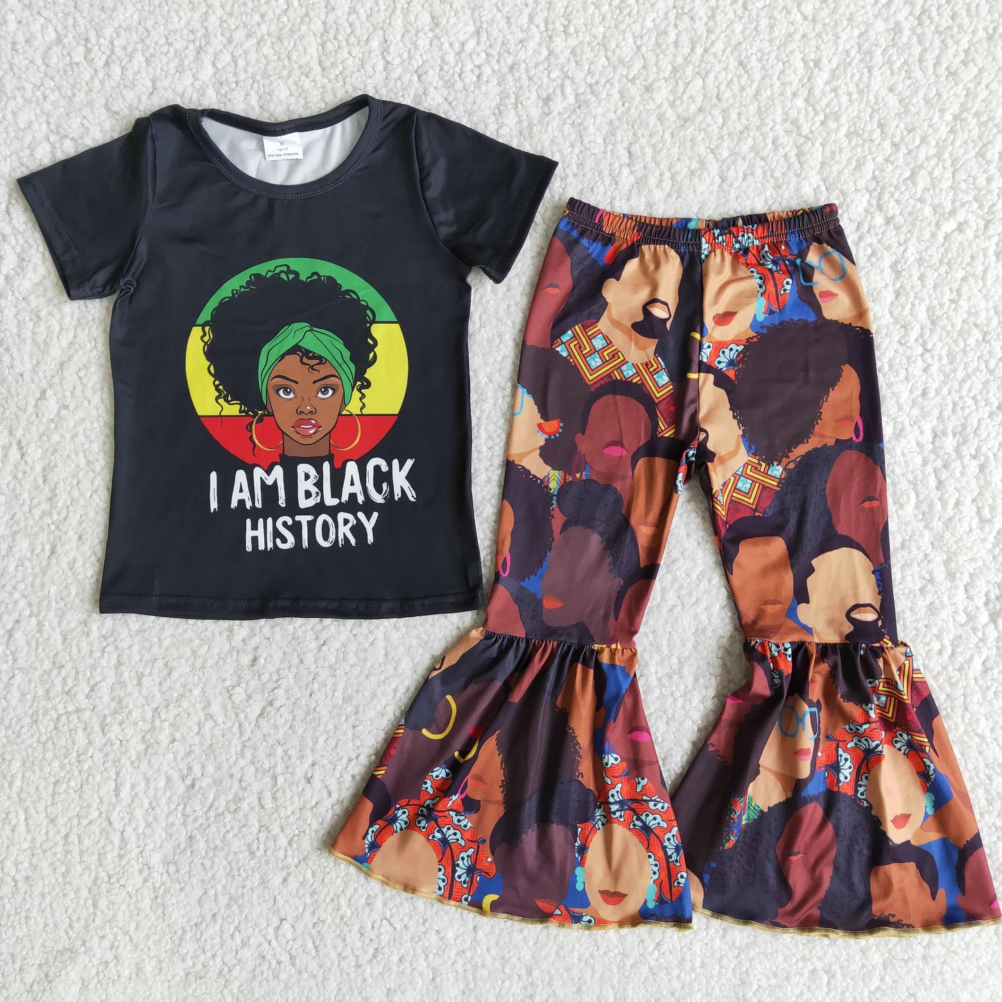 Girls I Am Black History Outfits Short Sleeves Bell Bottom Pants