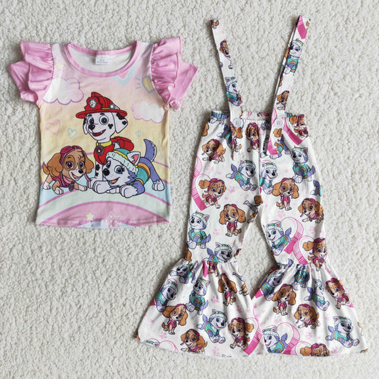 Girls Cartoon Pink Outfits Short Sleeves Overalls