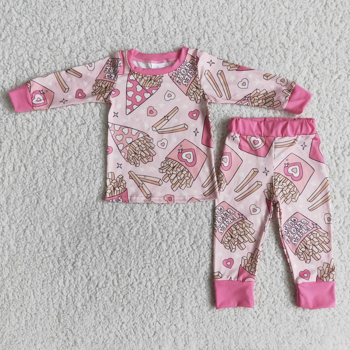 Girls Valentine's Day Chips Pajamas Long Sleeves Pink Joggers