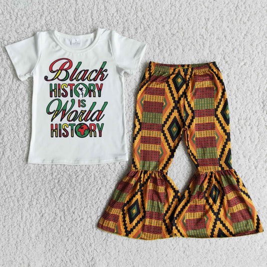 Girls Black History Outfits Short Sleeves Bell Bottom Pants