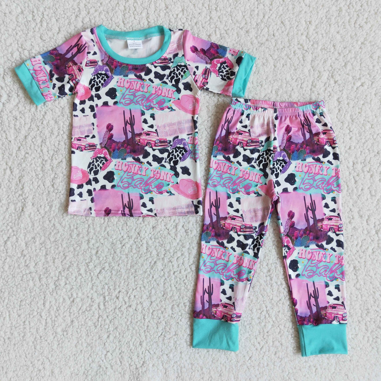 Girls Babe Pajamas Short Sleeves Cow Joggers