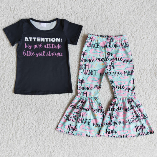 Girls Attention Outfits Short Sleeves Bell Bottom Pants