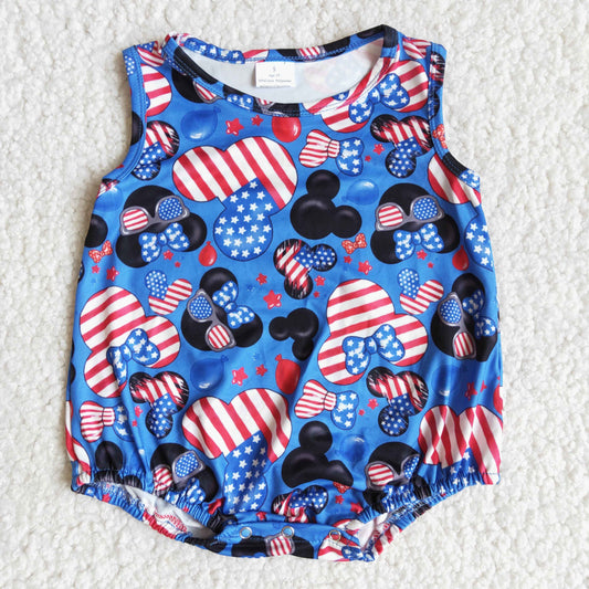 Boys July Fourth Cartoon Rompers Sleeveless