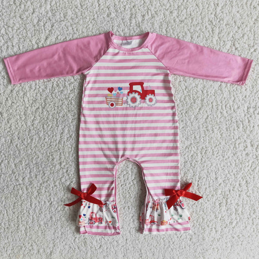 Girls Valentine's Day Truck Pink Rompers Long Sleeves