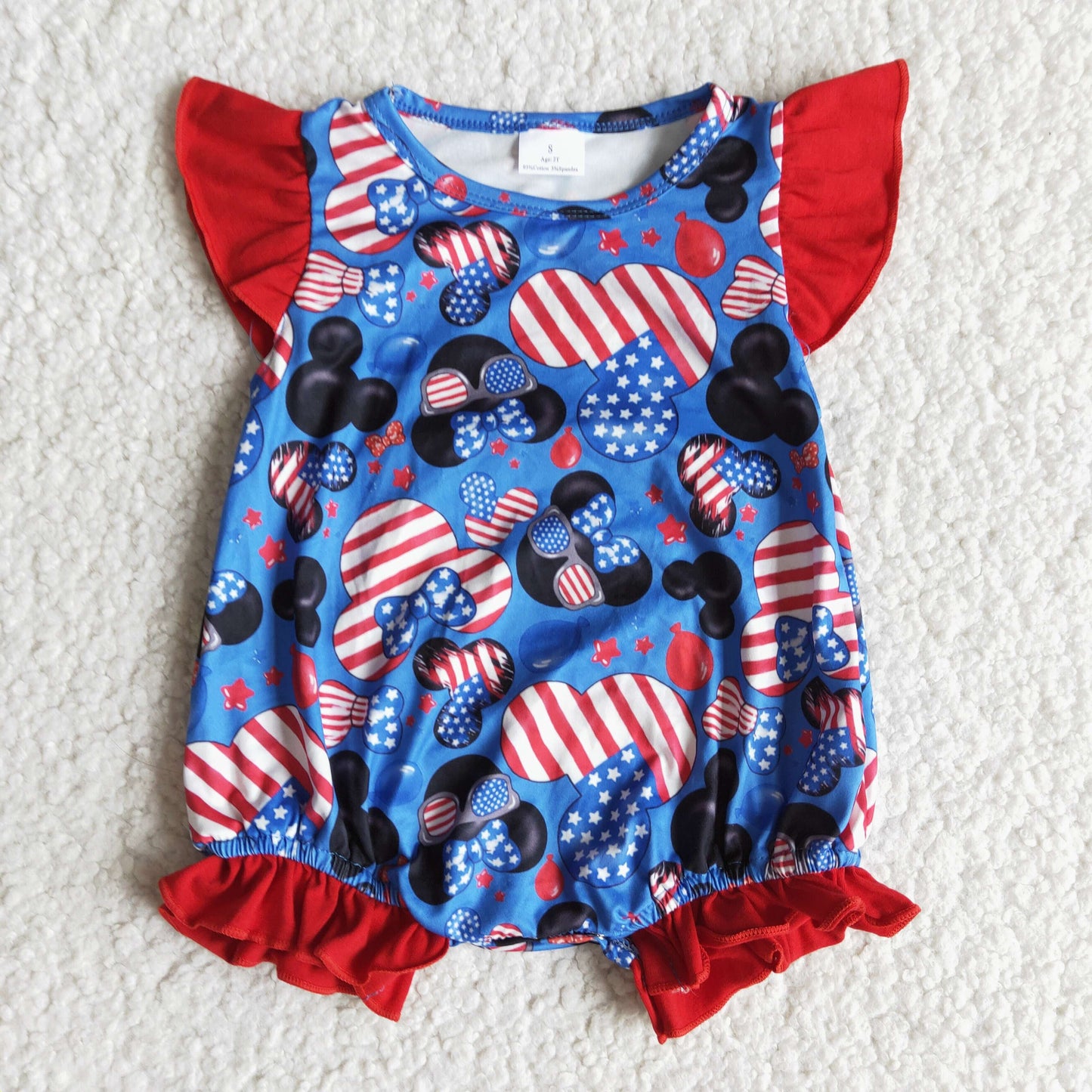 Girls July Fourth Cartoon Rompers Flutter Sleeves