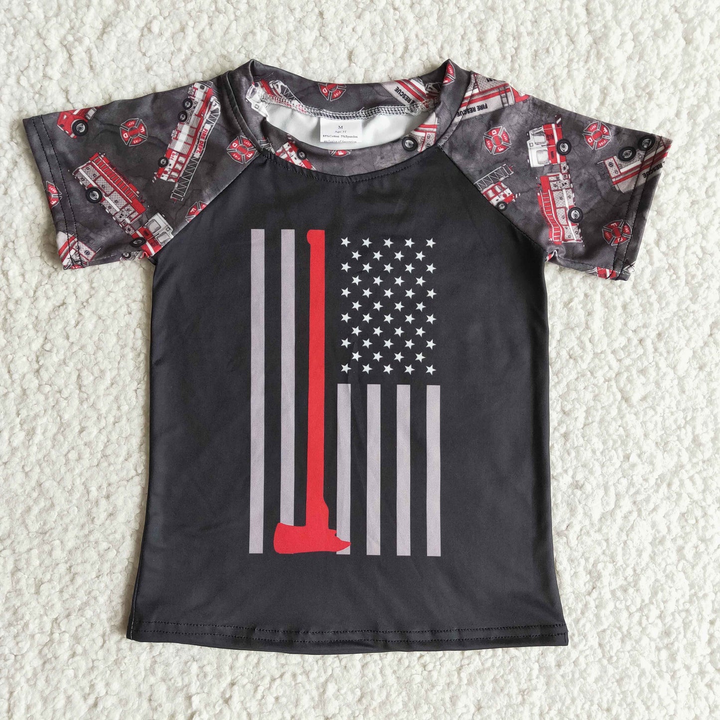 Boys Fire Fighting Flag Shirt Top Short Sleeves