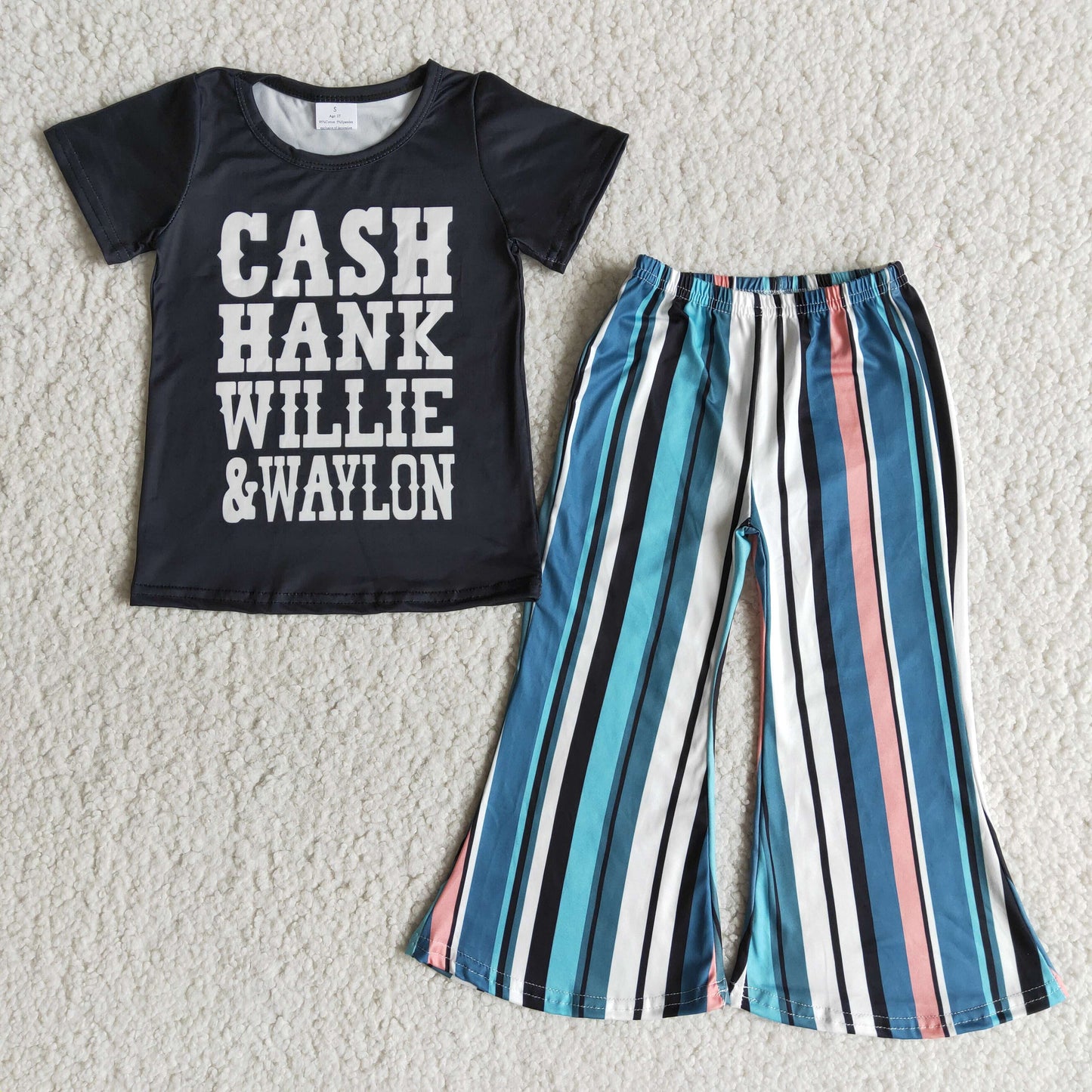 Girls Cash Outfits Short Sleeves Stripe Pants