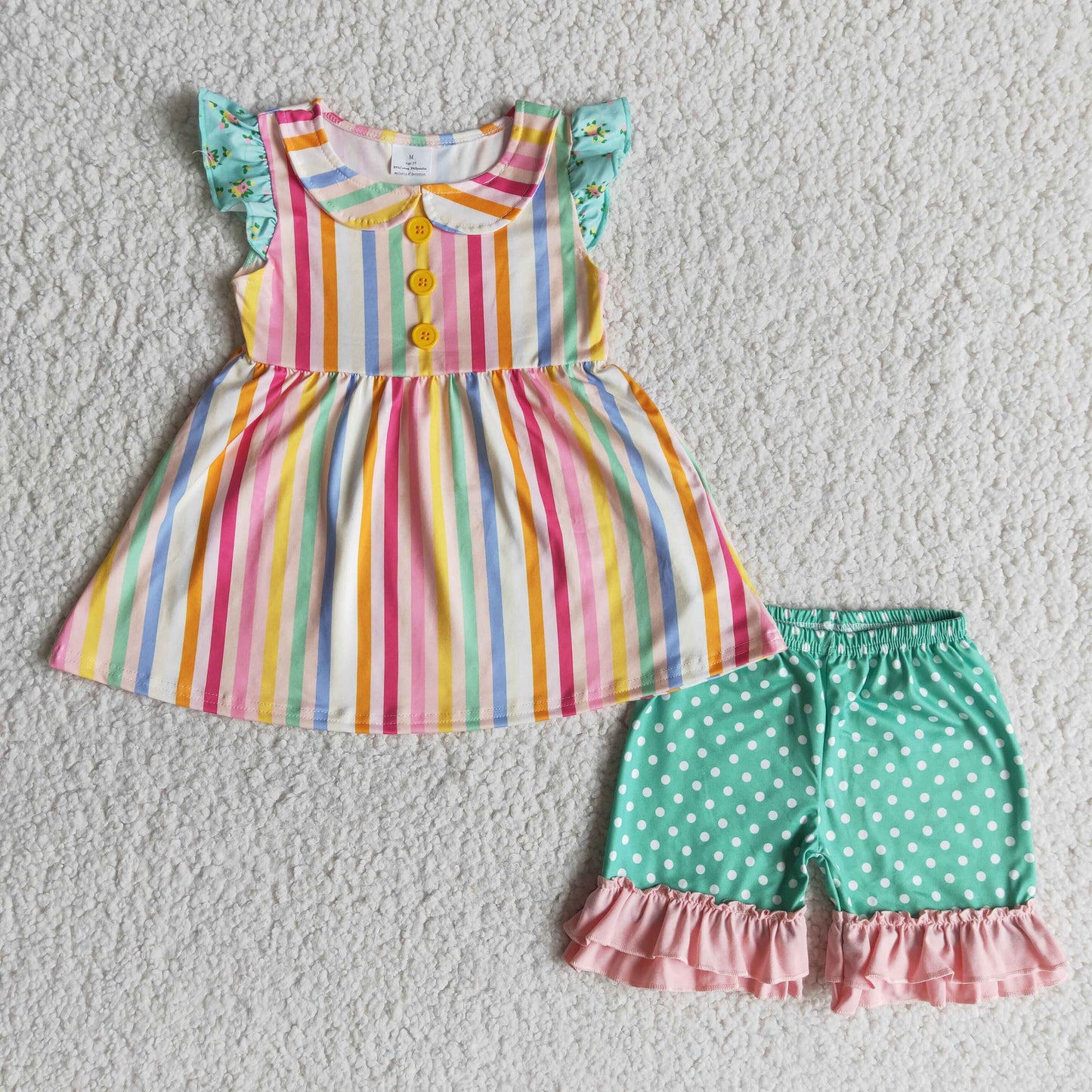 Girls Stripe Outfits Short Sleeves Polka Dot Shorts