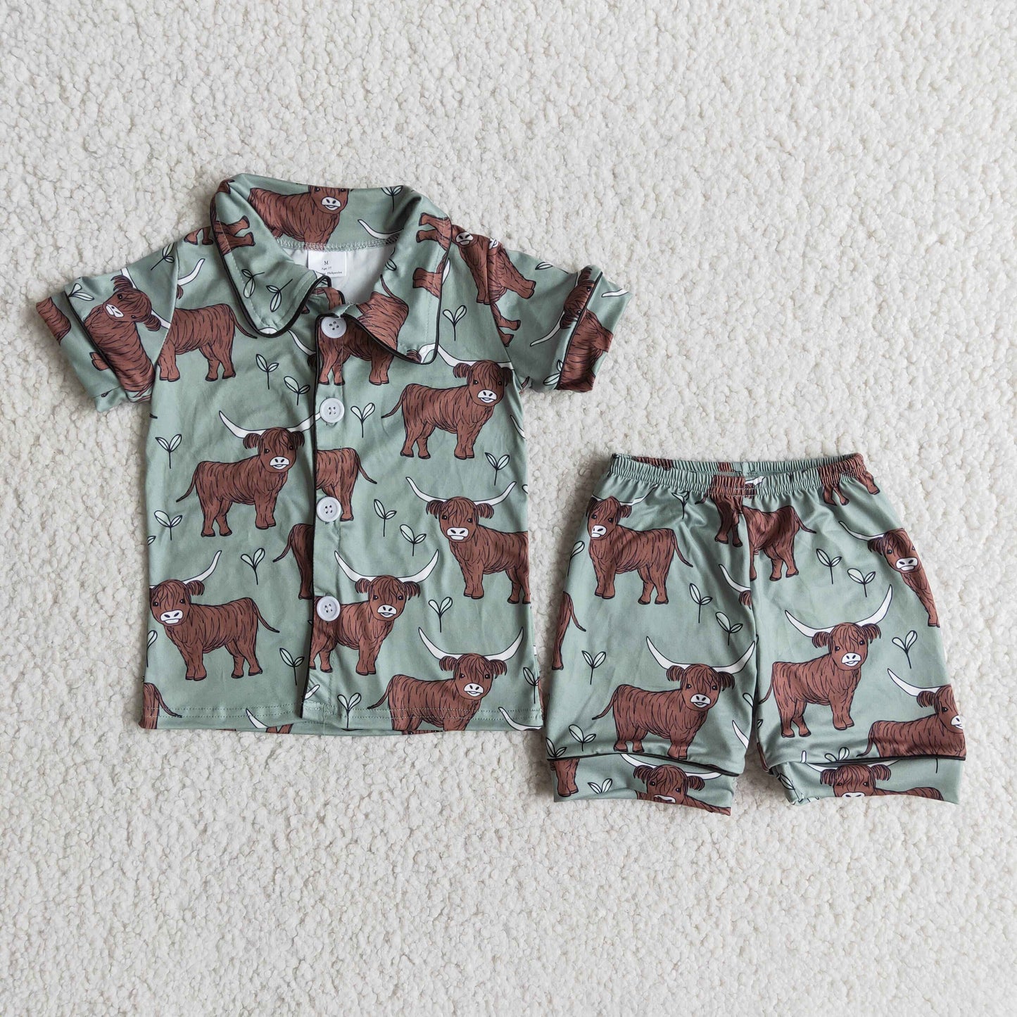 Boys Cow Summer Pajamas Outfits Short Sleeves Shorts