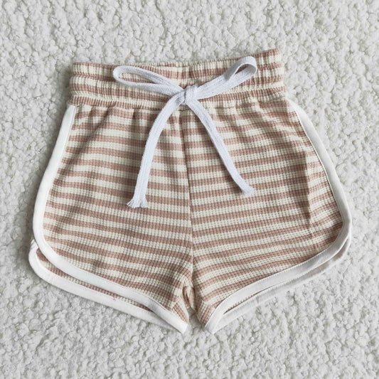 Girls Khaki Stripe Cotton Shorts