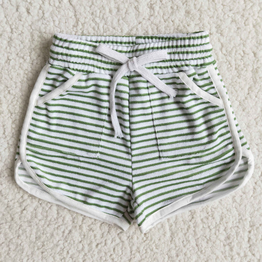 Girls Green Stripe Cotton Shorts