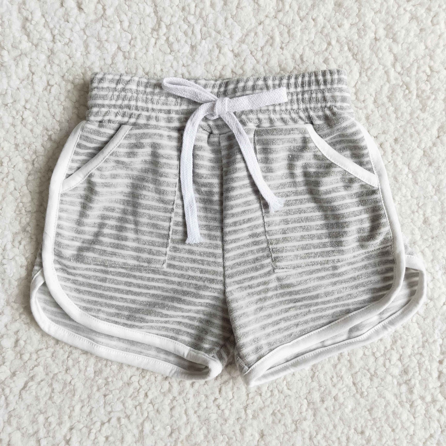 Girls Gray Stripe Cotton Shorts