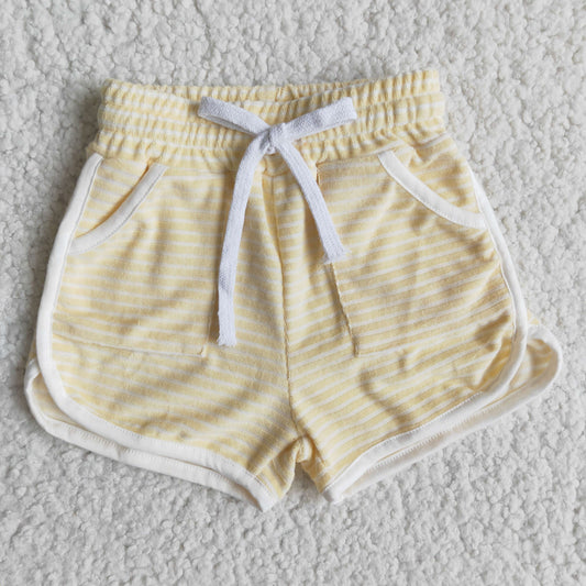 Girls Yellow Stripe Cotton Shorts