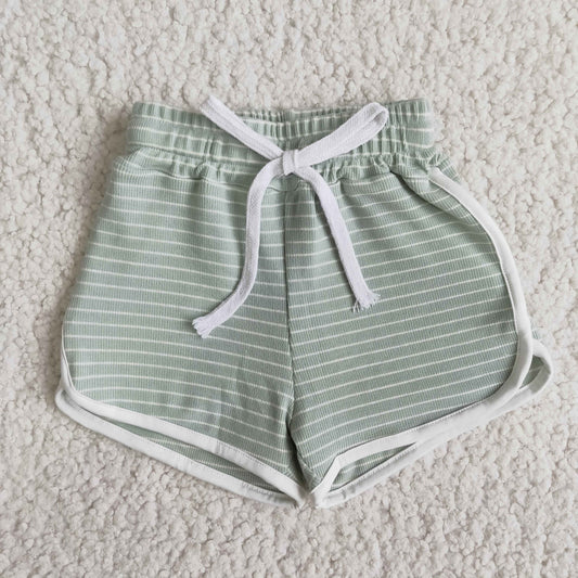 Girls Green Stripe Cotton Shorts