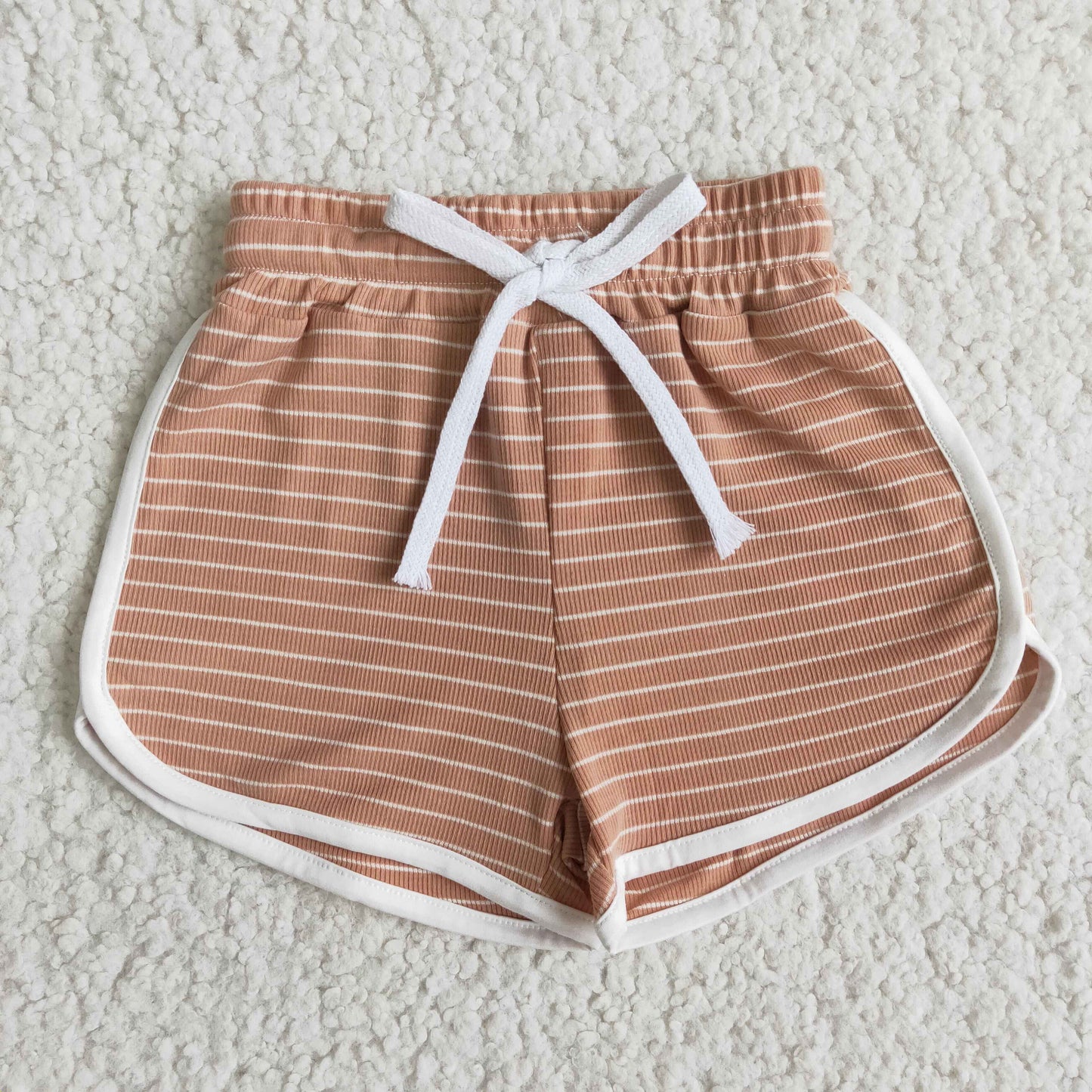 Girls  Cameo Brown Stripe Cotton Shorts