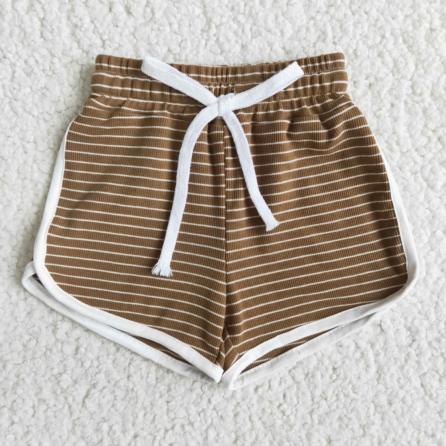 Girls Brown Stripe Cotton Shorts