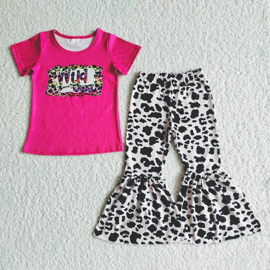 Girls Wild One Outfits Short Sleeves Leopard Pants