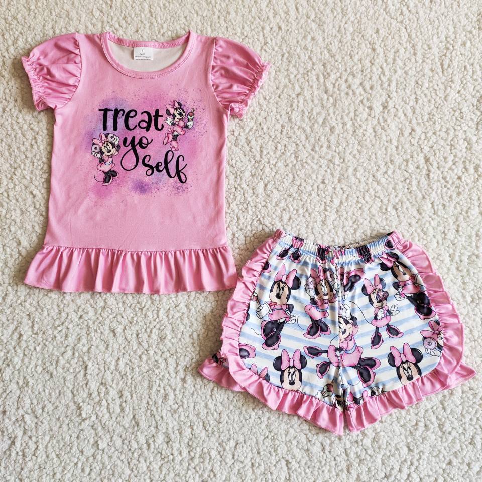 Girls Treat Outfits Short Sleeves Pink Shorts