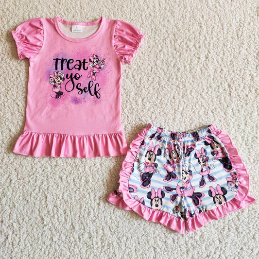 Girls Treat Outfits Short Sleeves Pink Shorts