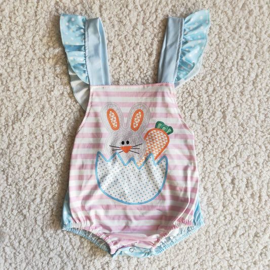 Girls Easter Bunny Rompers Pink Stripe