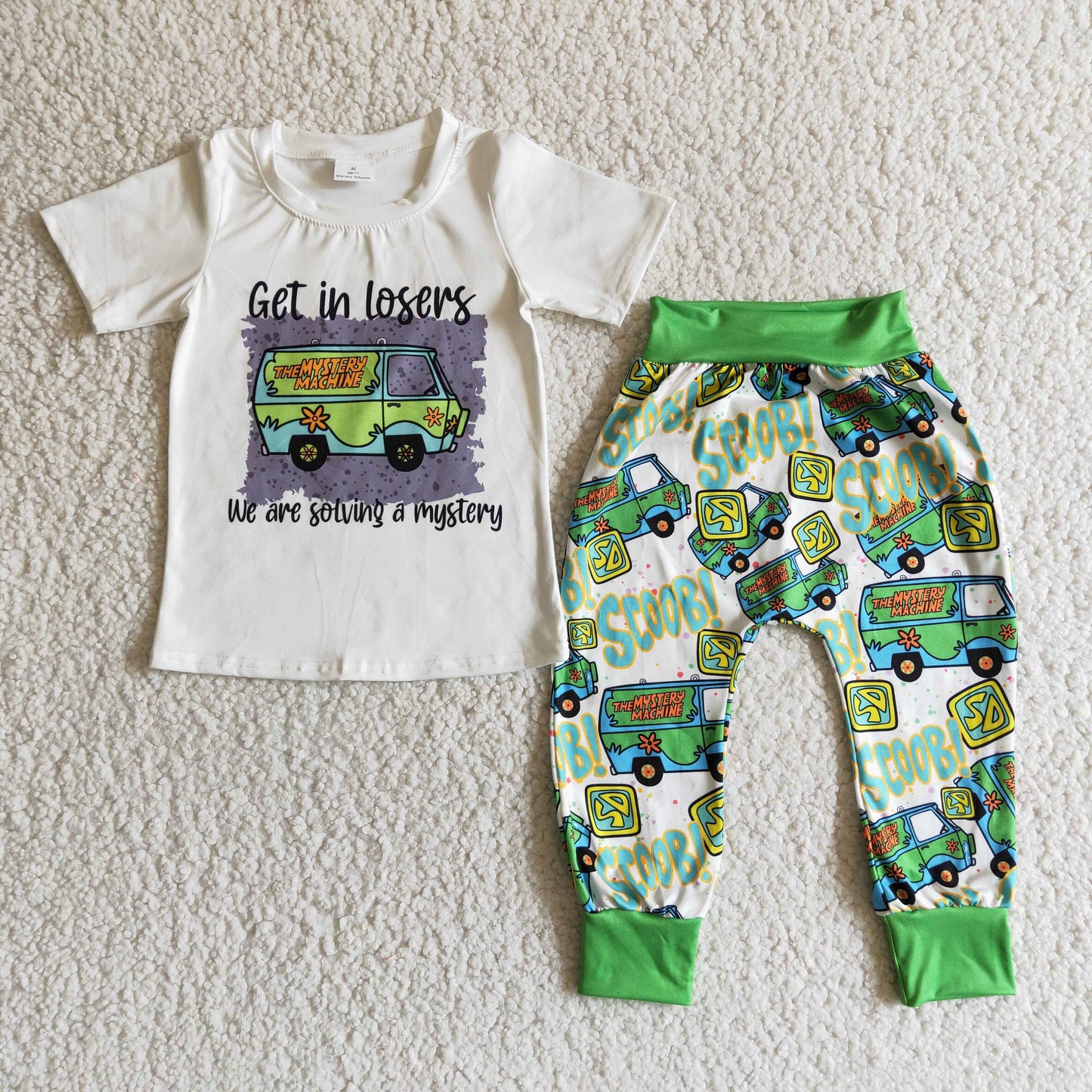 Boys Car Loser Outfits Short Sleeves Green Pants