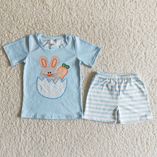 Boys Easter Bunny Outfits Short Sleeves Sky Blue Shorts