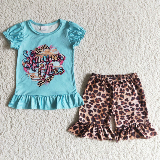 Girls Summer Vibes Outfits Short Sleeves Leopard Shorts