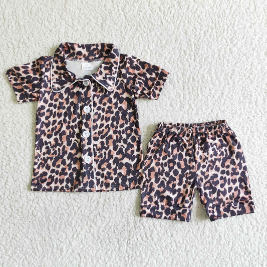 Boys Summer Leopard Pajamas Outfits Short Sleeves Shorts