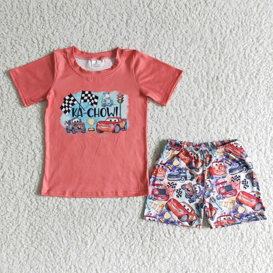 Boys KA-CHOW Pink Car Outfits Short Sleeves Shorts