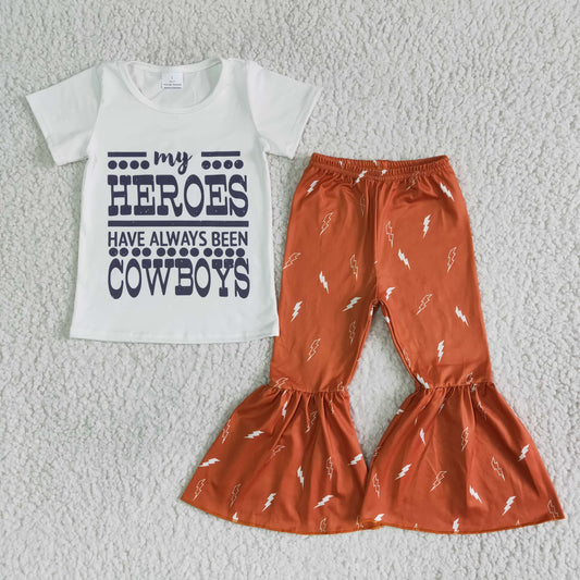 Girls Heroes Cowboys Outfits Long Sleeves Bell Bottom Pants