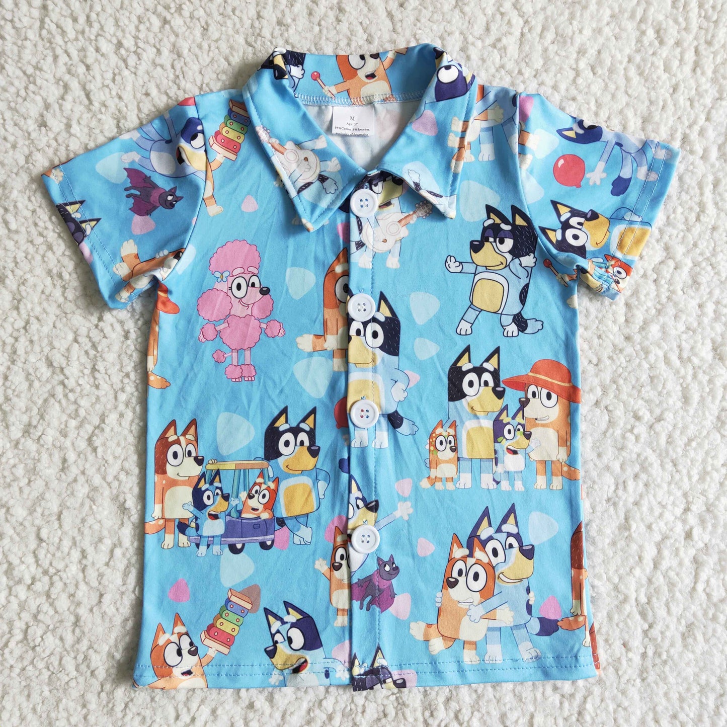 Boys Cartoon Sky Blue Shirt Top Short Sleeves