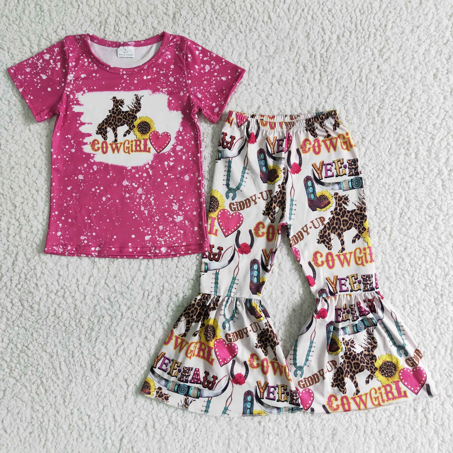 Girls Cowgirl Outfits Short Sleeves Bell Bottom Pants