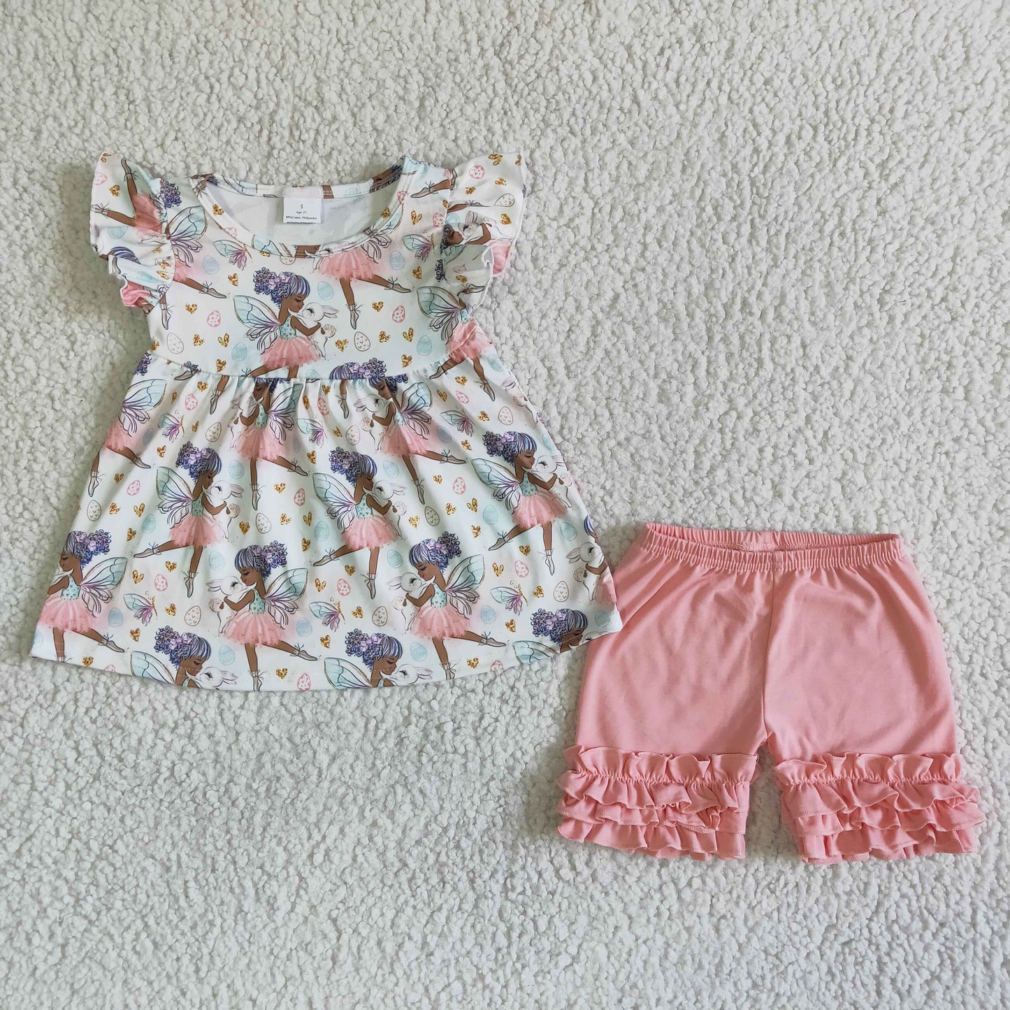 Girls Easter Bunny Outfits Short Sleeves Pink Shorts